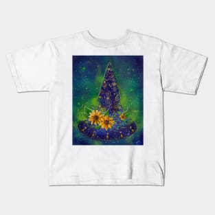 Sunflower Halloween witch hat by Renee Lavoie Kids T-Shirt